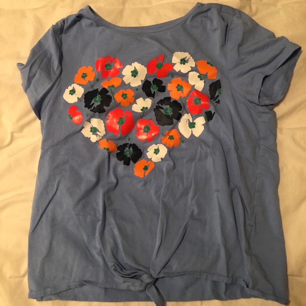 Girls Lands End Flower Heart T-shirt w/Front Tie